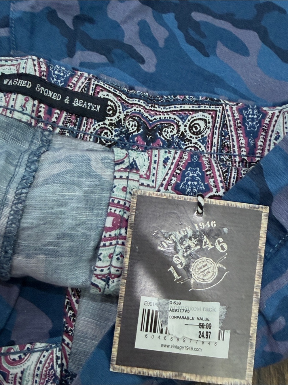 NWT Vintage 1946 Blue Camo Shorts - Picture 3 of 6